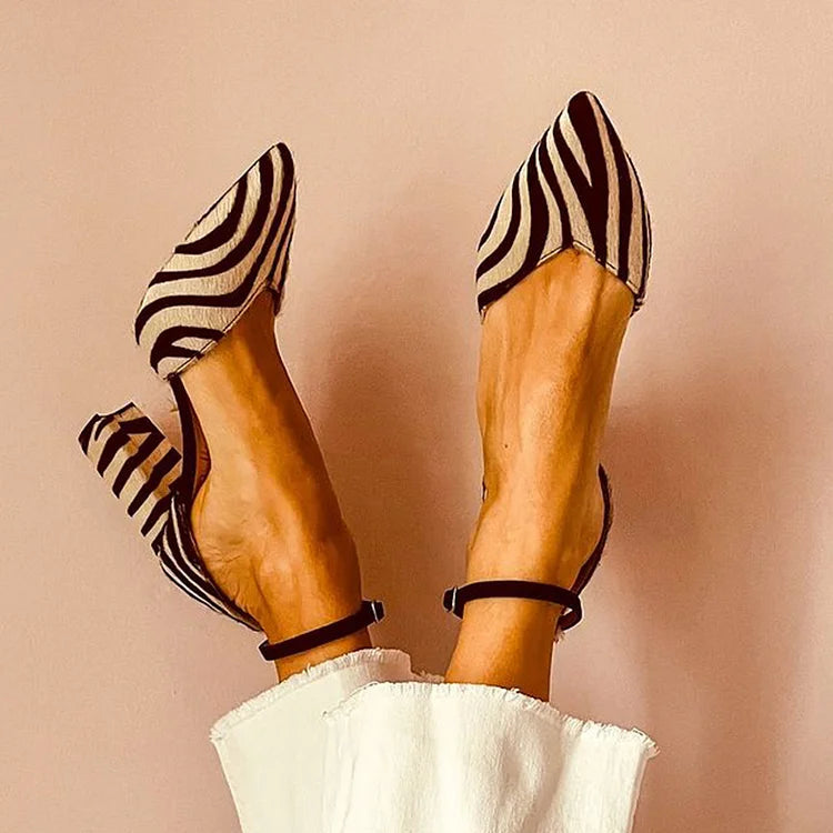 Faith | Zebra-Print Pointed Toe Pumps With Ankle Strap