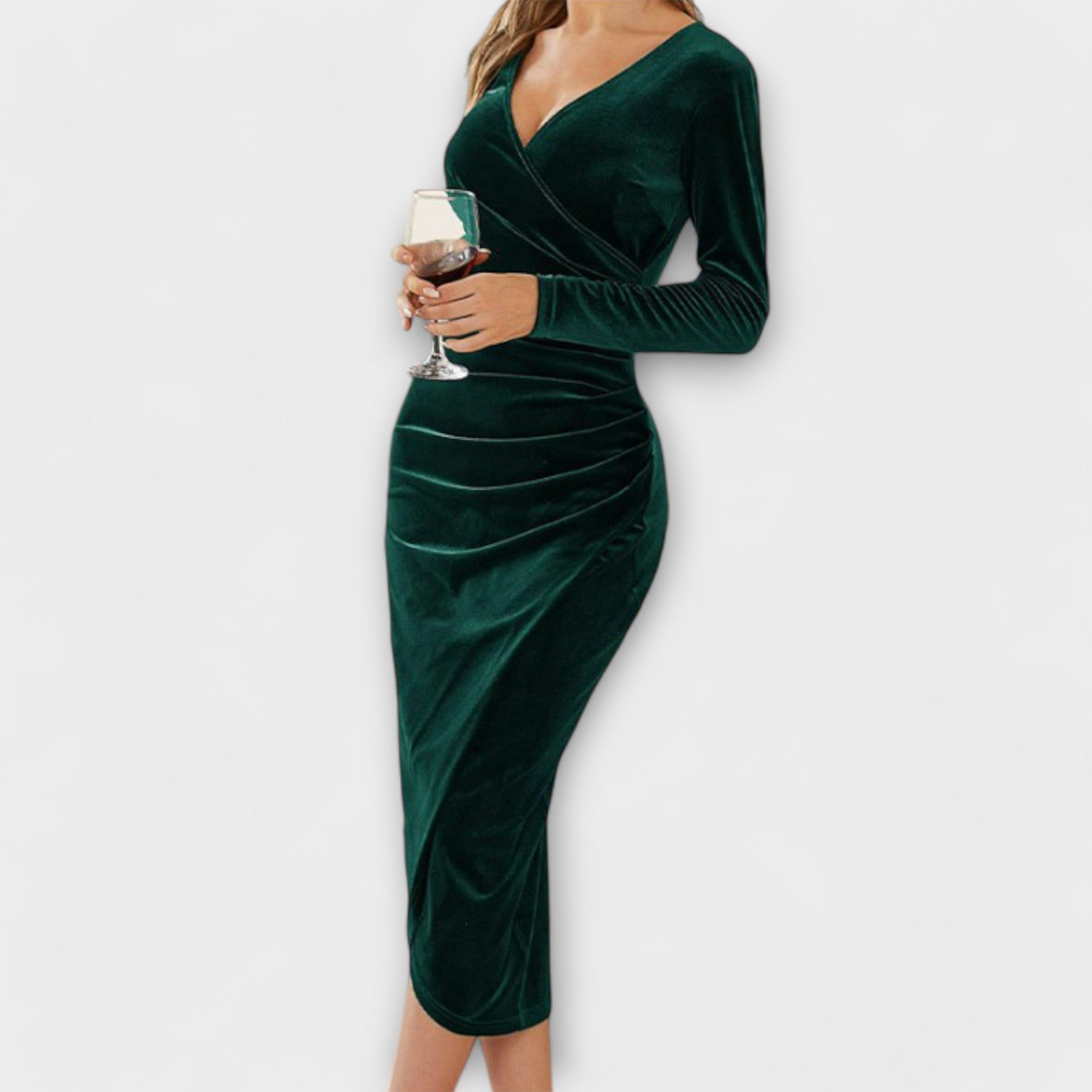 Long Sleeve Bodycon Velvet Midi Dress