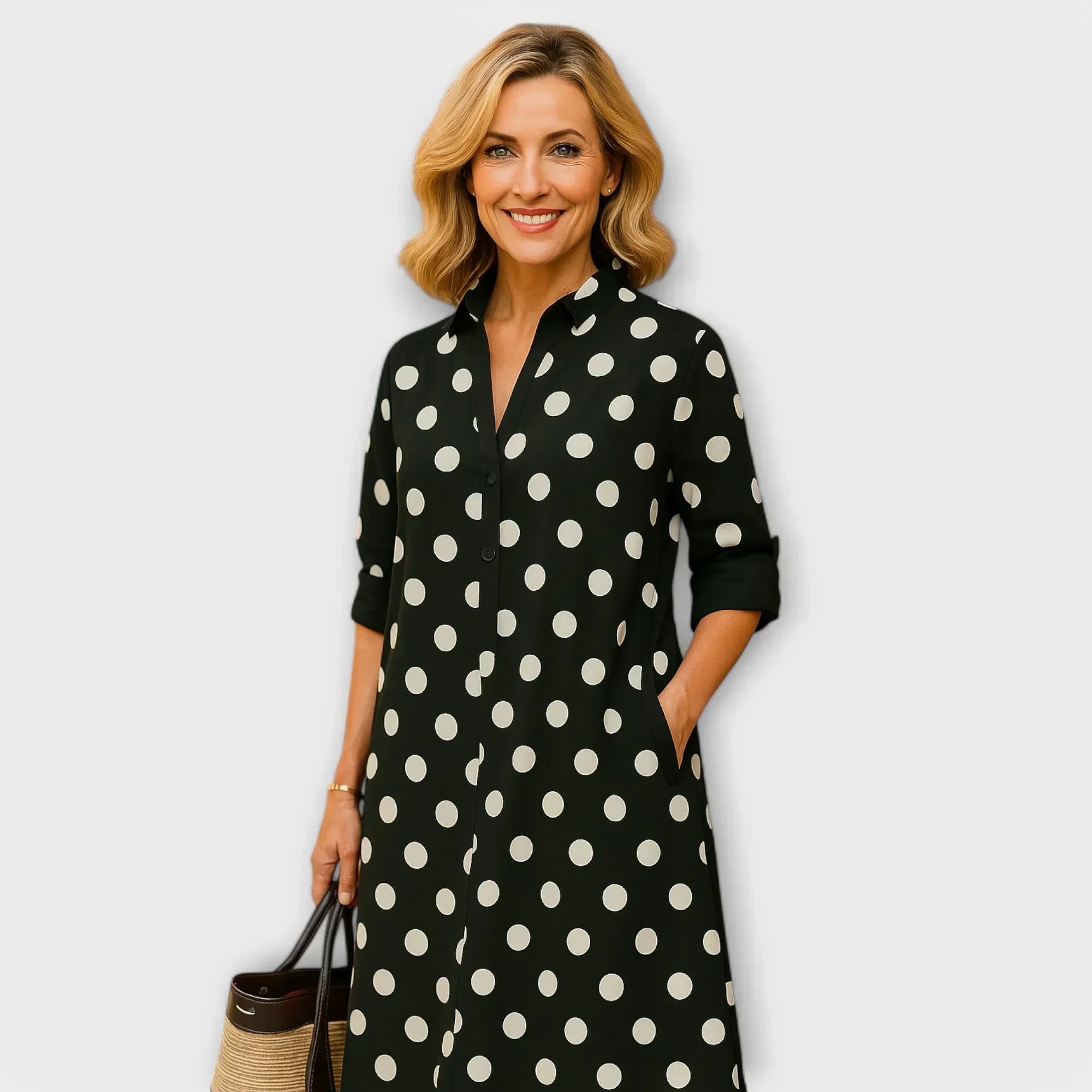 Modern Shirt Dress with Collar & Three-Quarter Sleeves