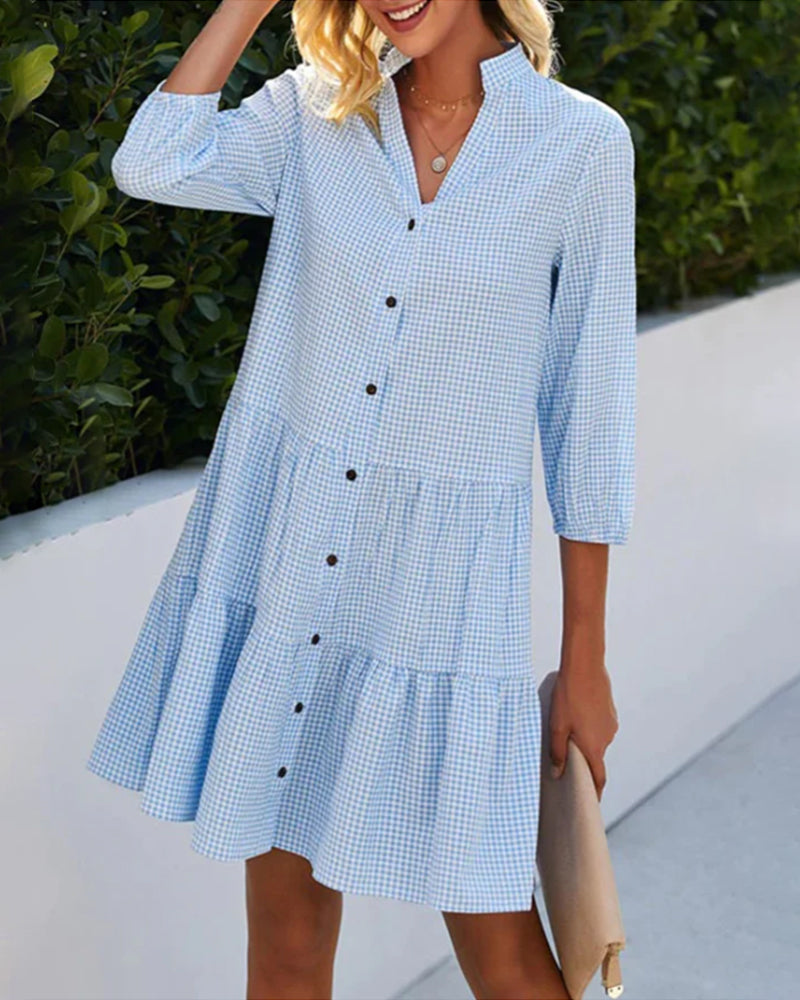 Elodie™ | Gingham Button-Up Mini Dress
