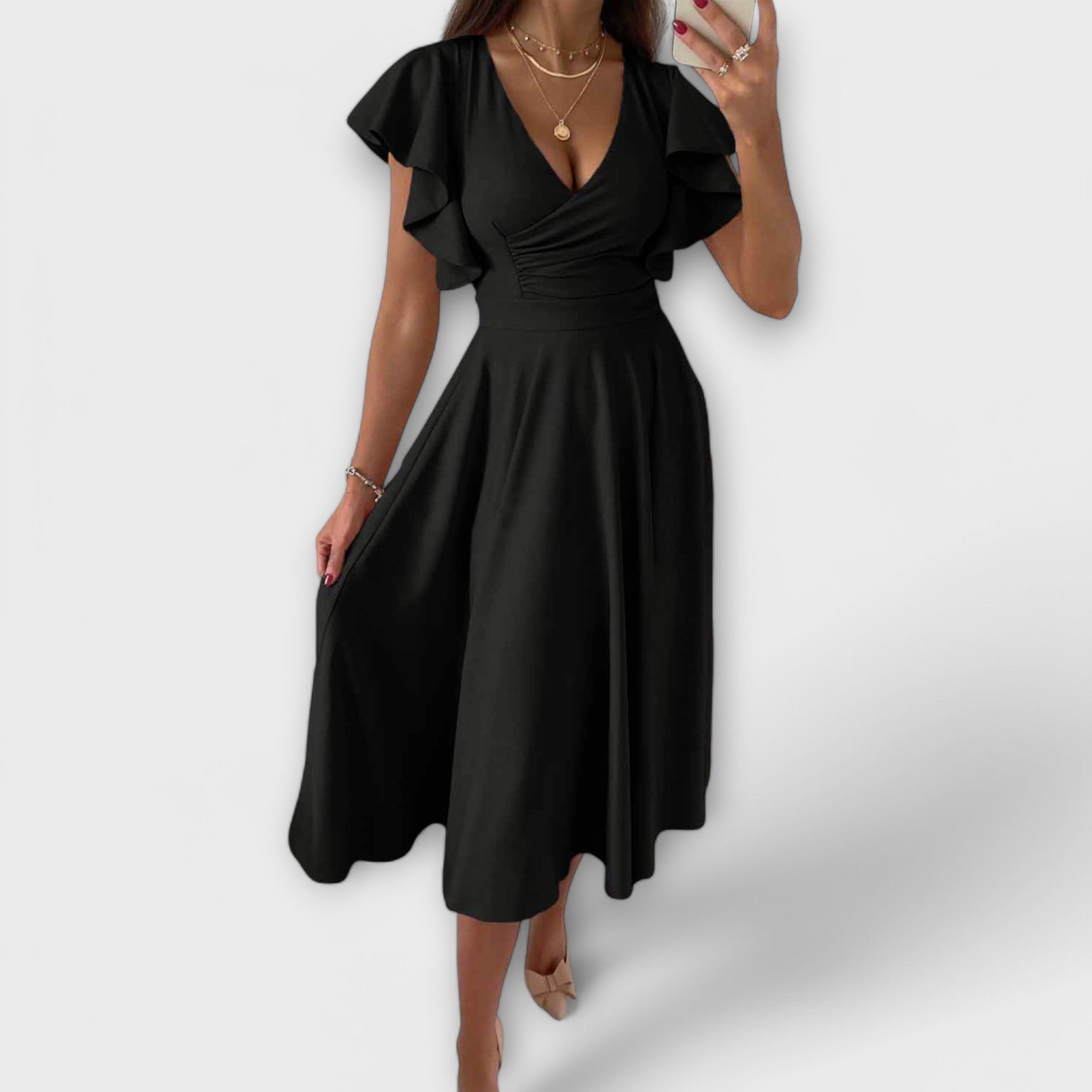 Elegant V-Neck Dress with Flowing Silhouette