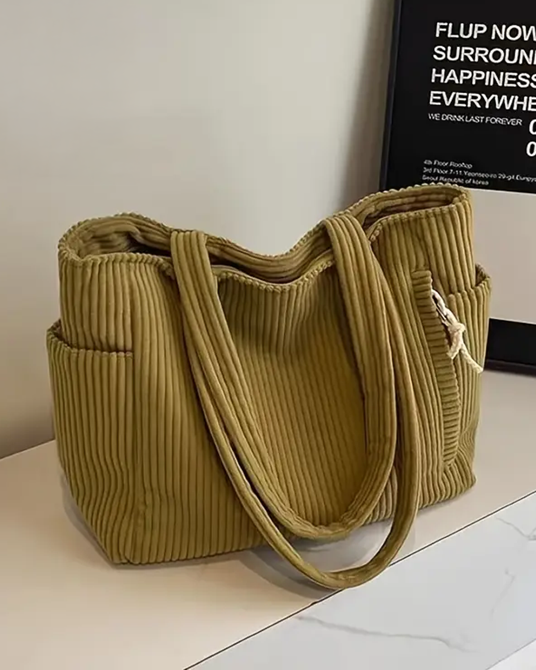 Tilda | Ribbed Tote Bag with Drawstring Detail