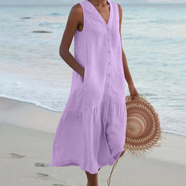 Isabelle™ | Button-Front Sleeveless Beach Dress