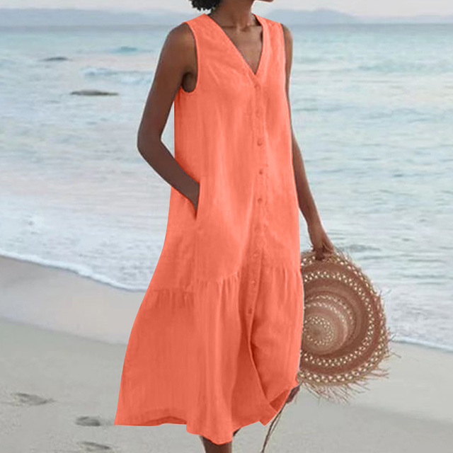 Isabelle™ | Button-Front Sleeveless Beach Dress