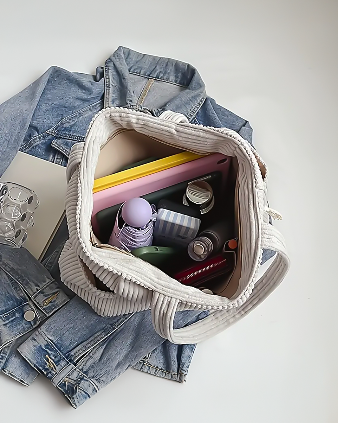 Tilda | Ribbed Tote Bag with Drawstring Detail