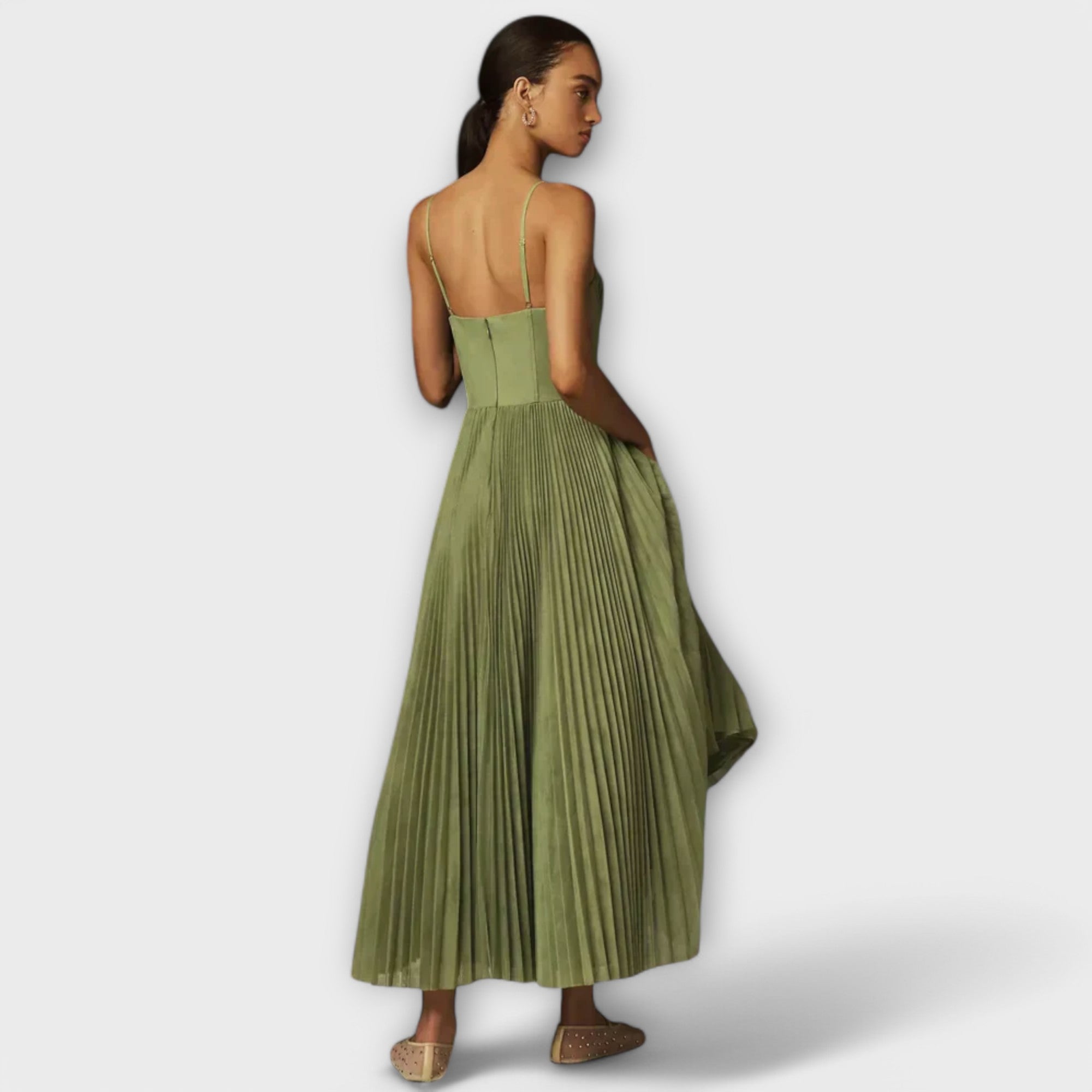 Pleated Midi Dress with Tulle Corset