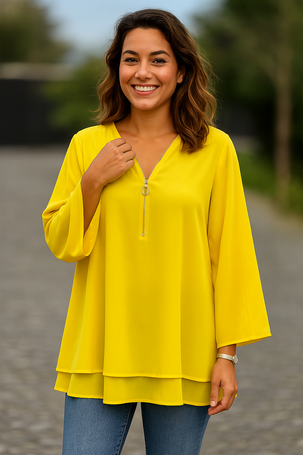 Sienna | Lightweight Chiffon Zipper Blouse