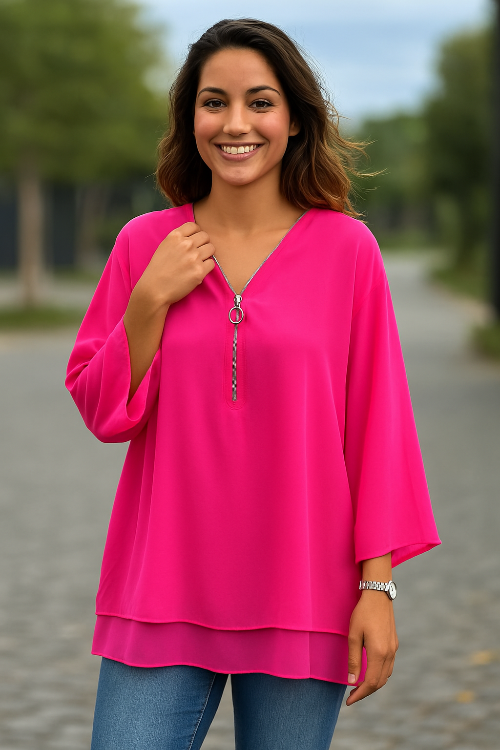 Sienna | Lightweight Chiffon Zipper Blouse