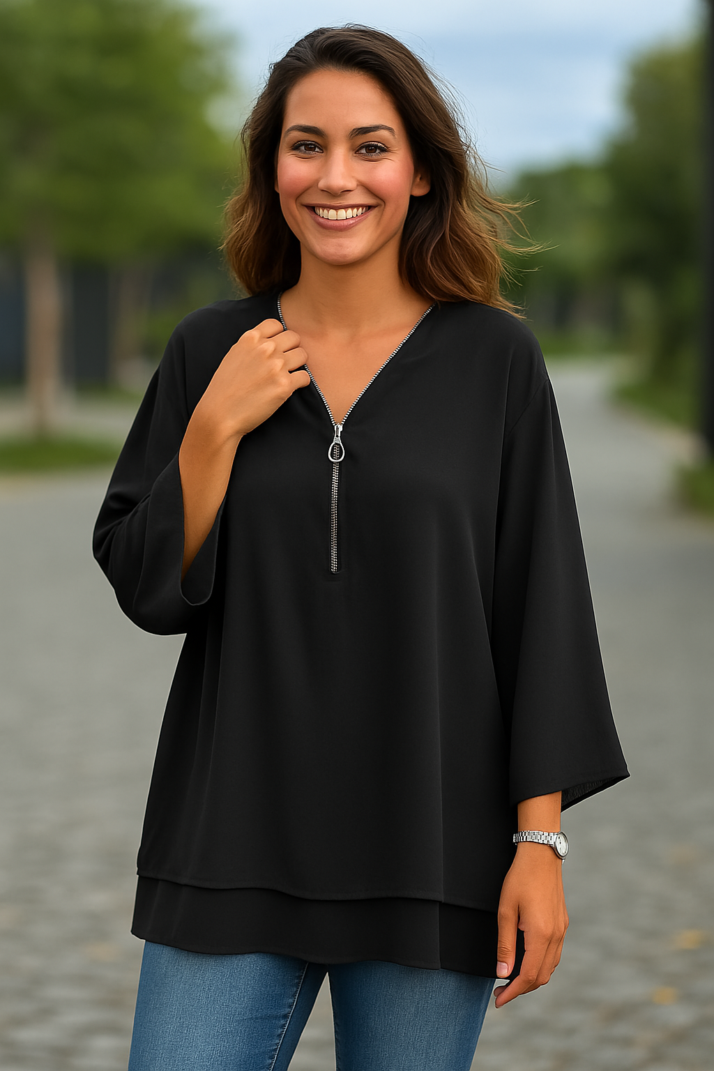 Sienna | Lightweight Chiffon Zipper Blouse