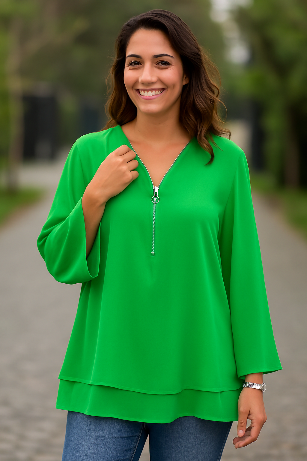 Sienna | Lightweight Chiffon Zipper Blouse