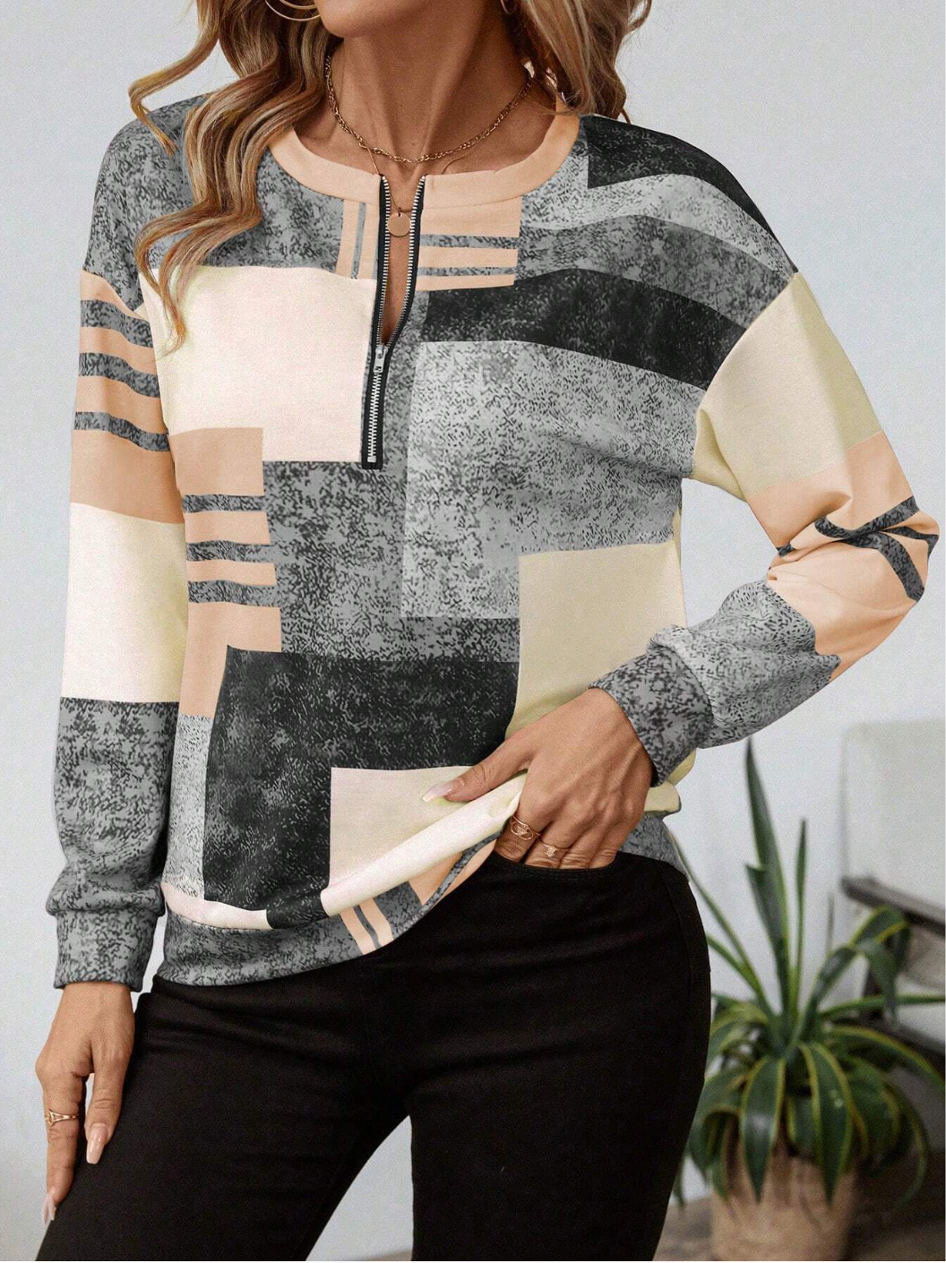 Marla | Abstract Zip-Neck Sweatshirt