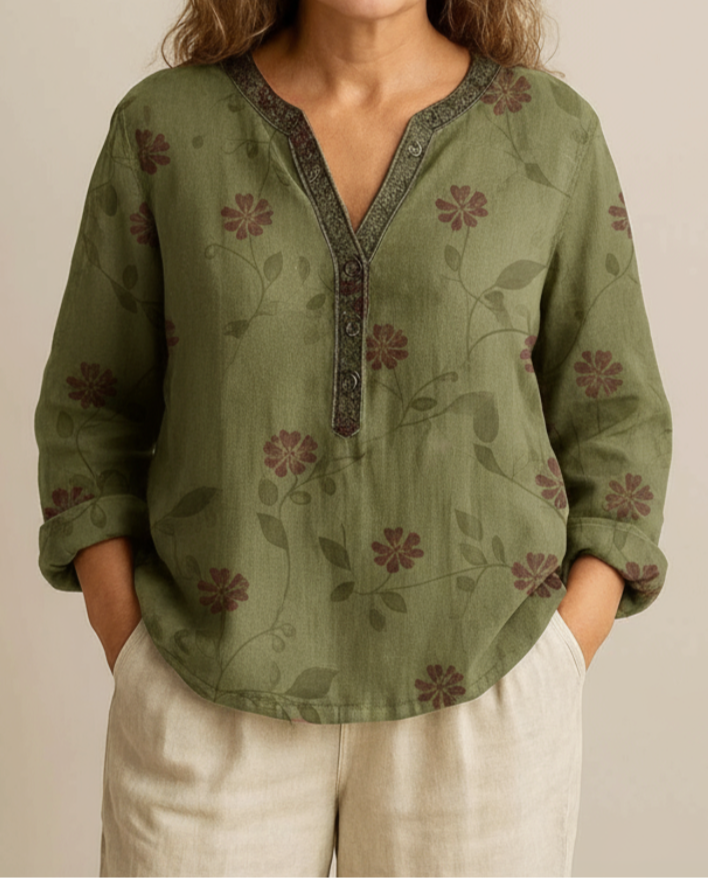 Seliora | Elegant Floral Long Sleeve Tunic Blouse