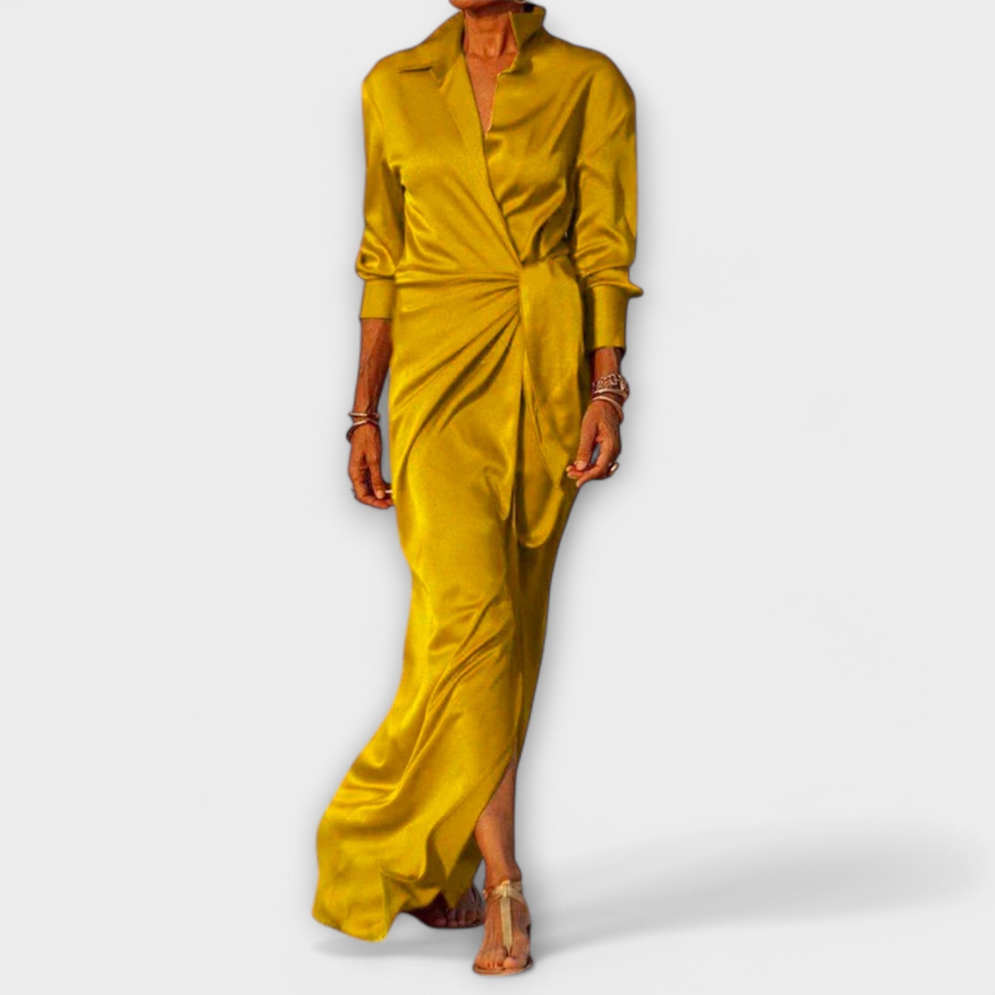 Elegant dress for women with a tie belt and long sleeves for ultimate comfort