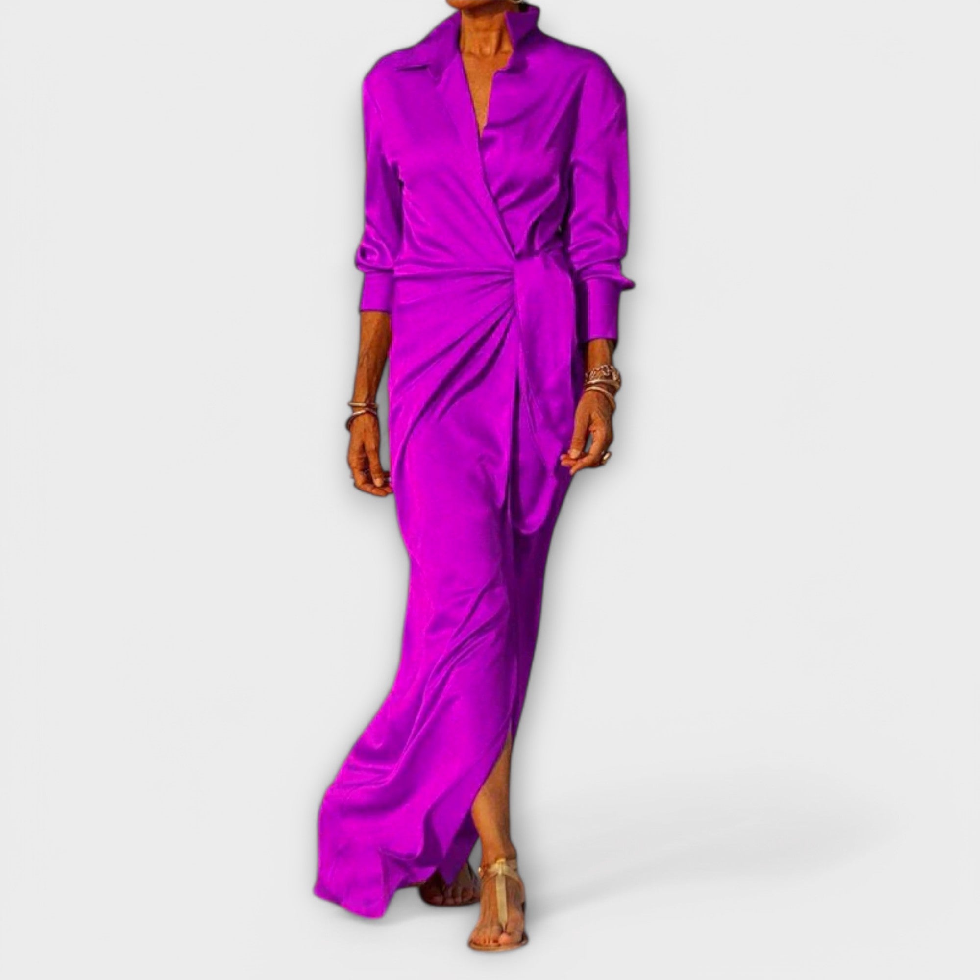 Elegant dress for women with a tie belt and long sleeves for ultimate comfort