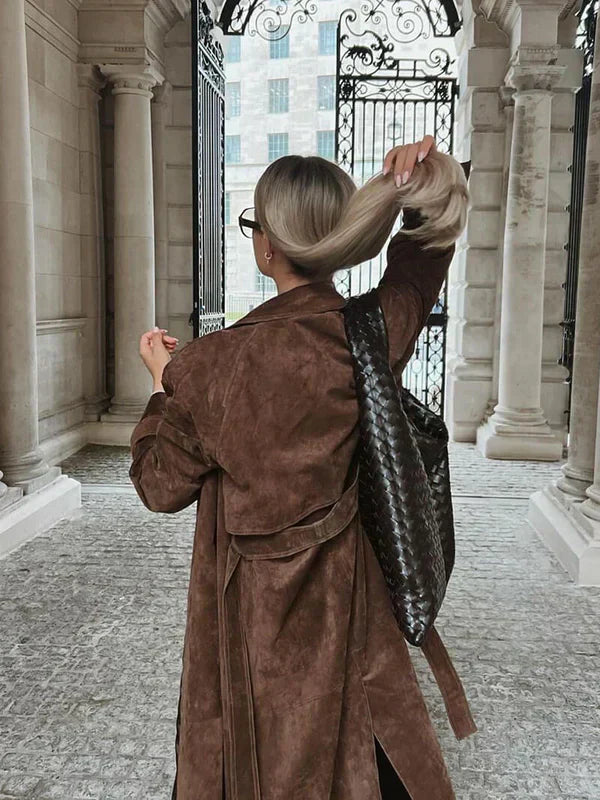 Catherine | Long Suede Trench Coat