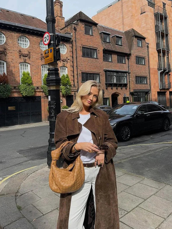 Catherine | Long Suede Trench Coat