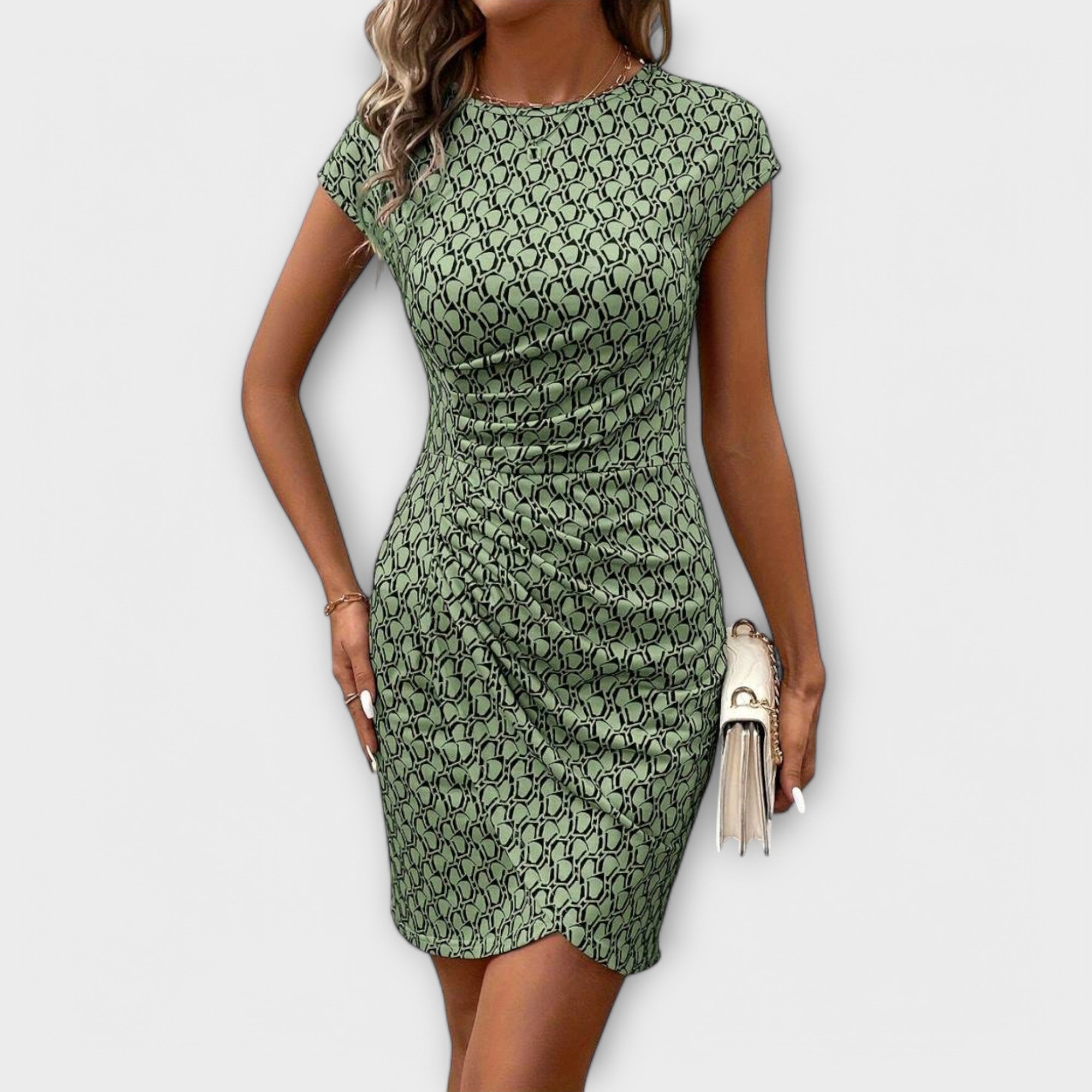 Emma – Short-Sleeved Tulip Dress with Allover Print