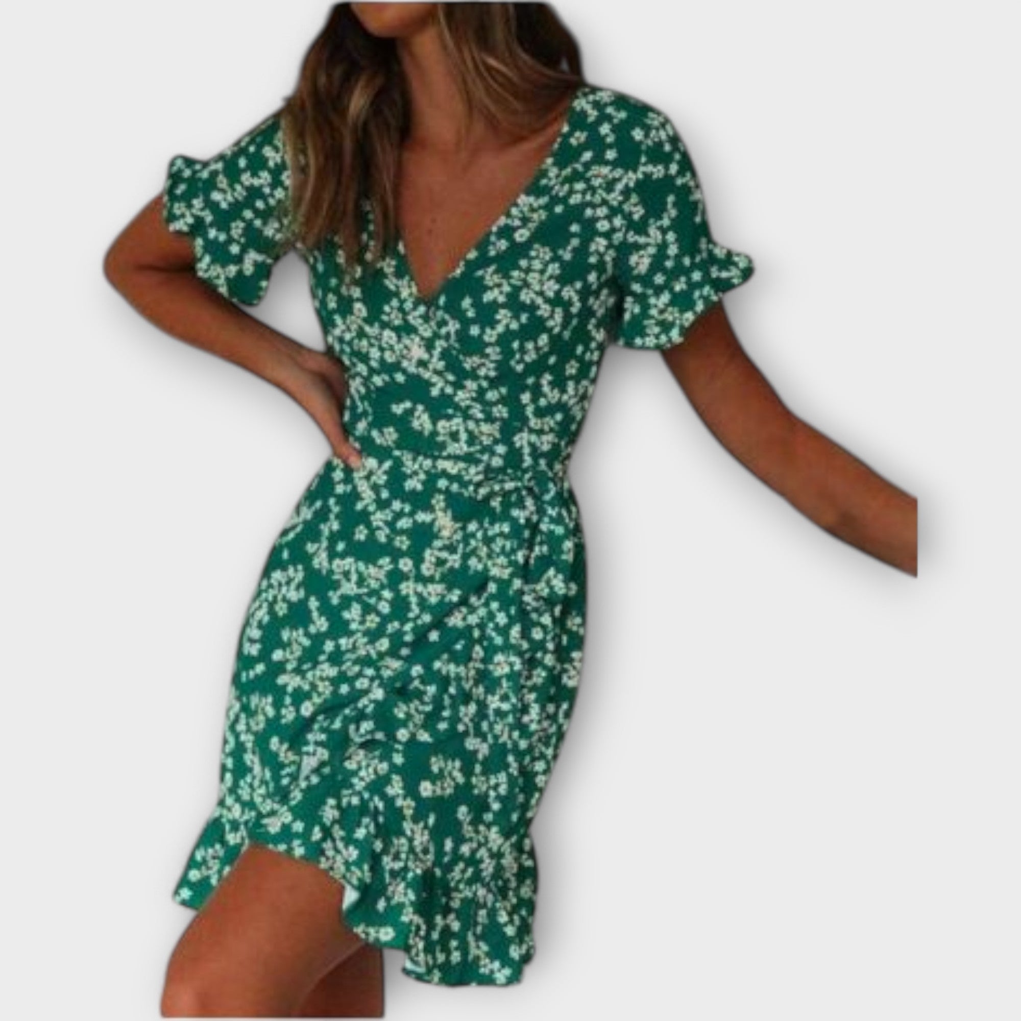 Nilsine - Boho Short Dress in Green