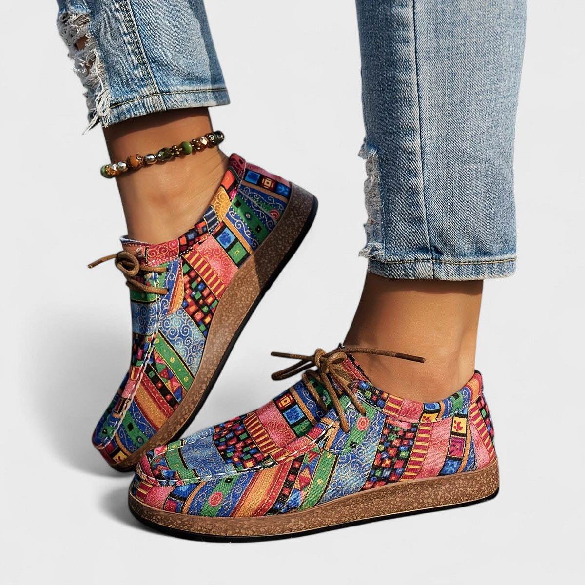 Seryphina | Bohemian Patchwork Lace-Up Sneakers
