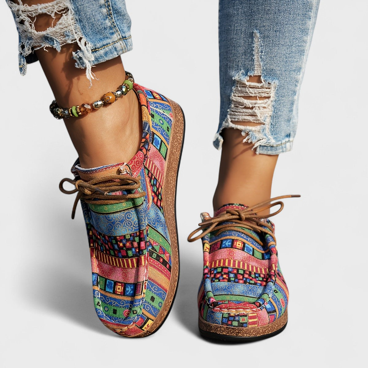 Seryphina | Bohemian Patchwork Lace-Up Sneakers