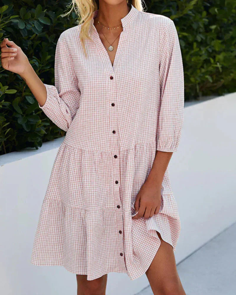 Elodie™ | Gingham Button-Up Mini Dress