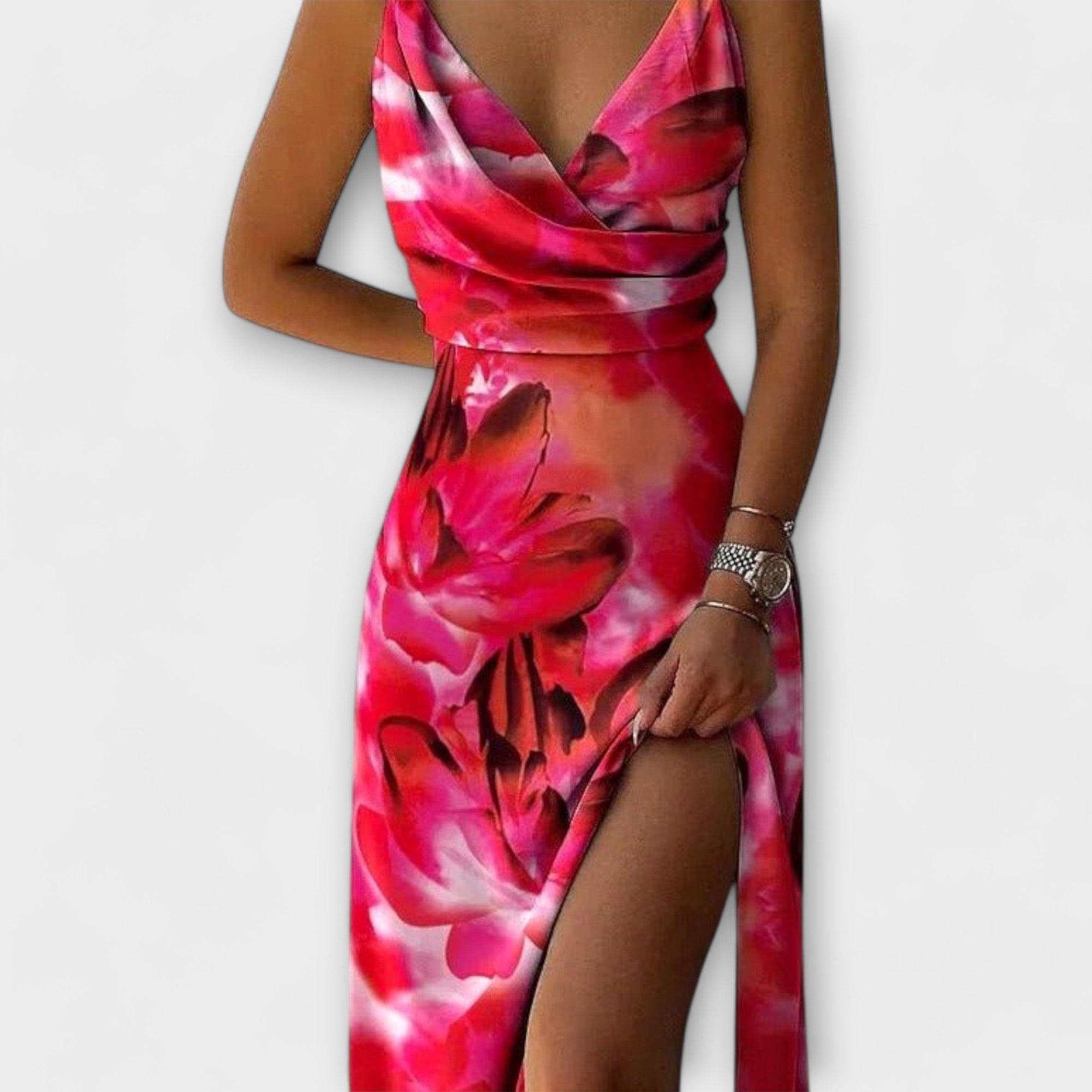 Maxi Dress with Tropical Pattern