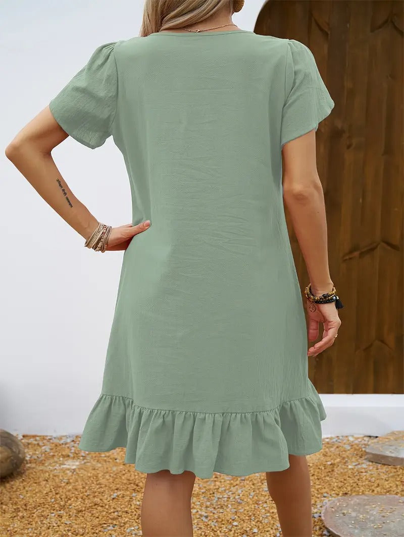 Kelly™ | Ruffle Sleeve V-Neck Dress