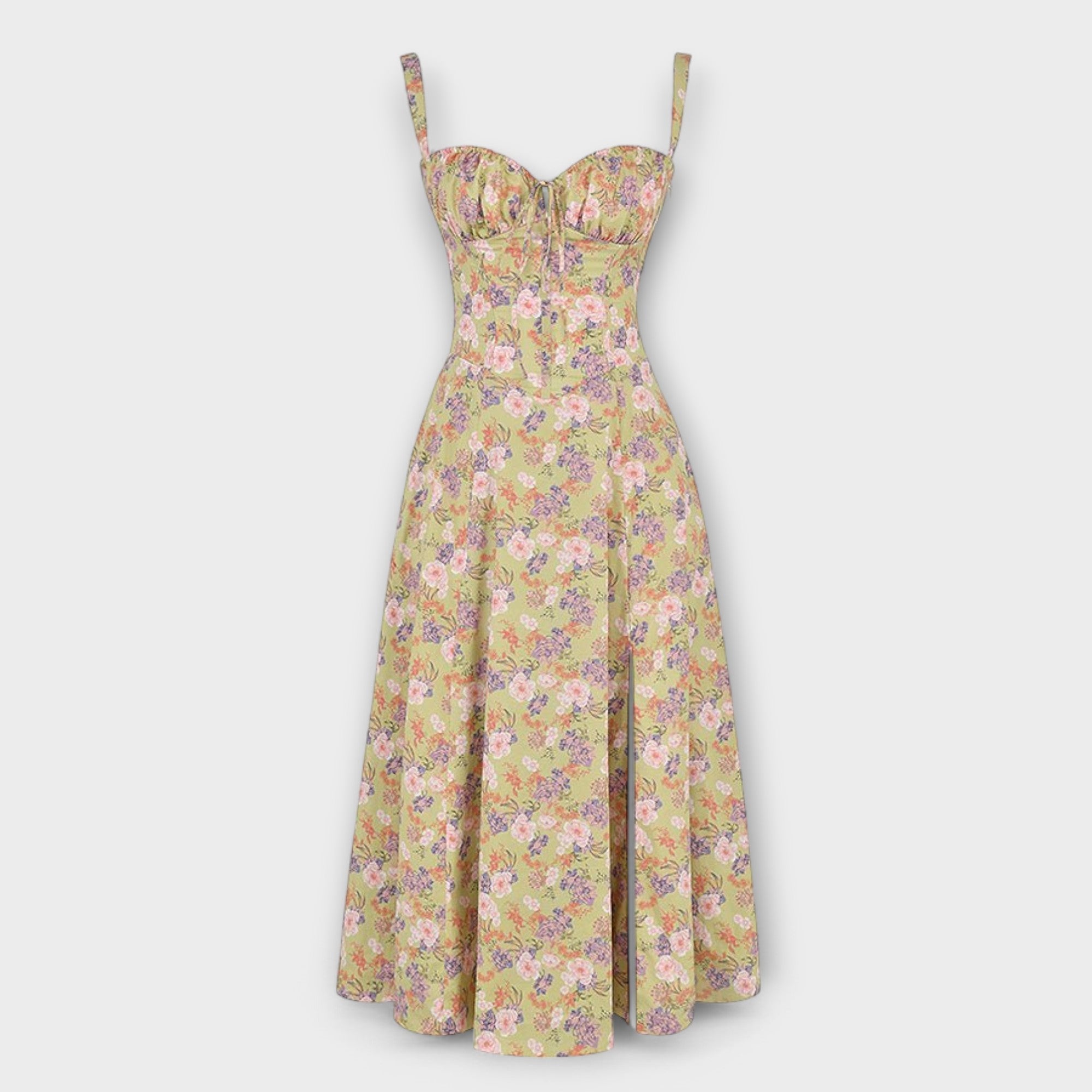 Dress with V-neck. Elegant summer dress