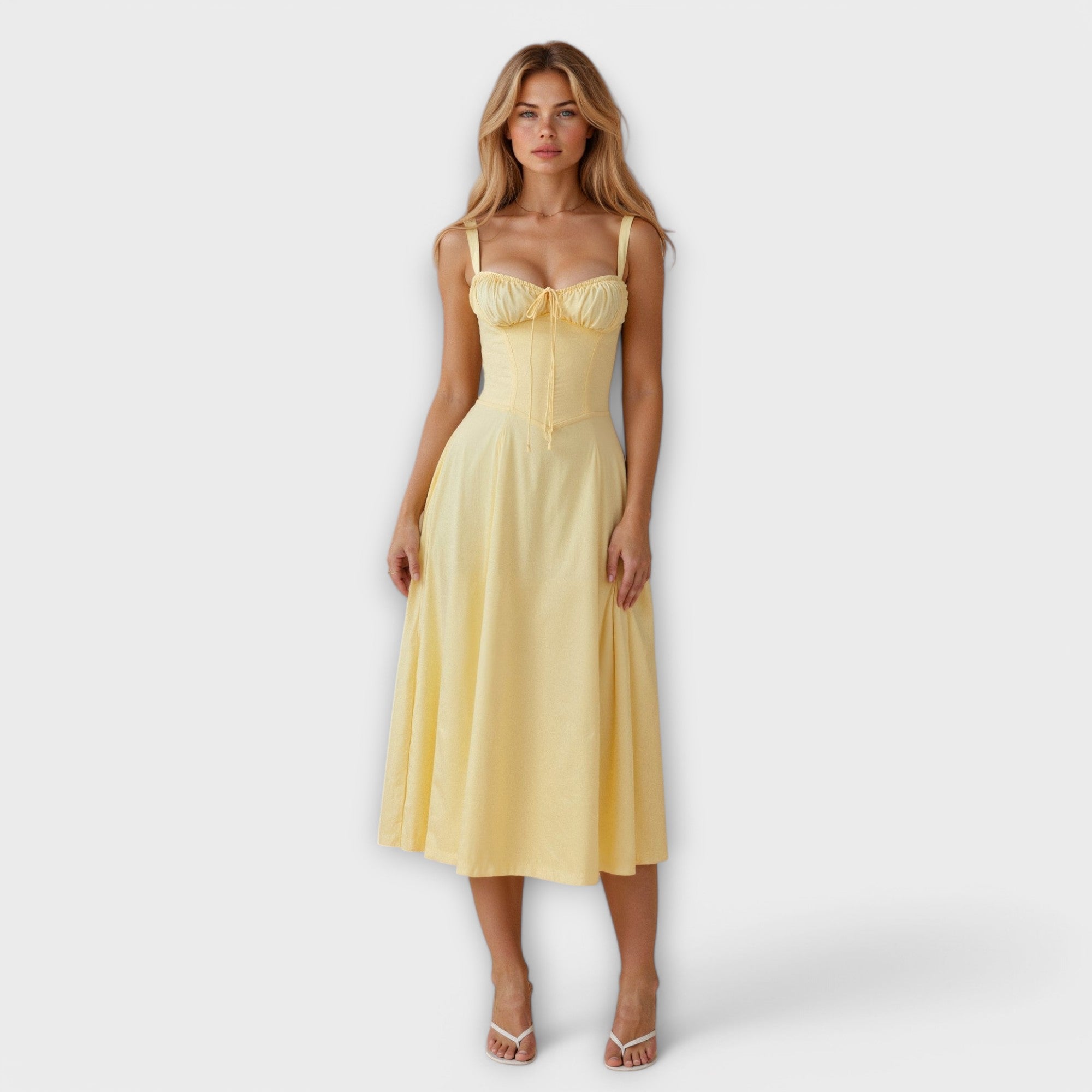 Dress with V-neck. Elegant summer dress