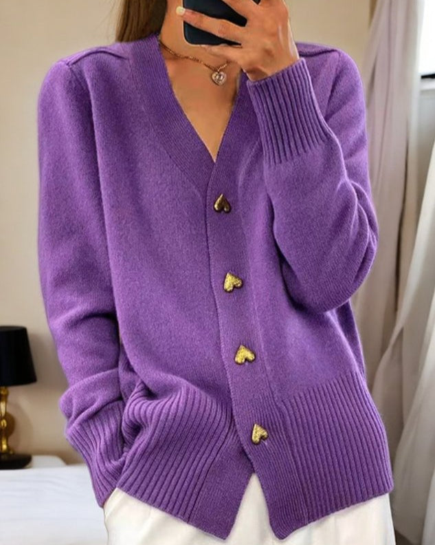 Diede | Heart Button V-Neck Cardigan Sweater