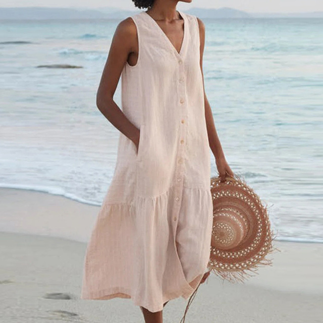 Isabelle™ | Button-Front Sleeveless Beach Dress