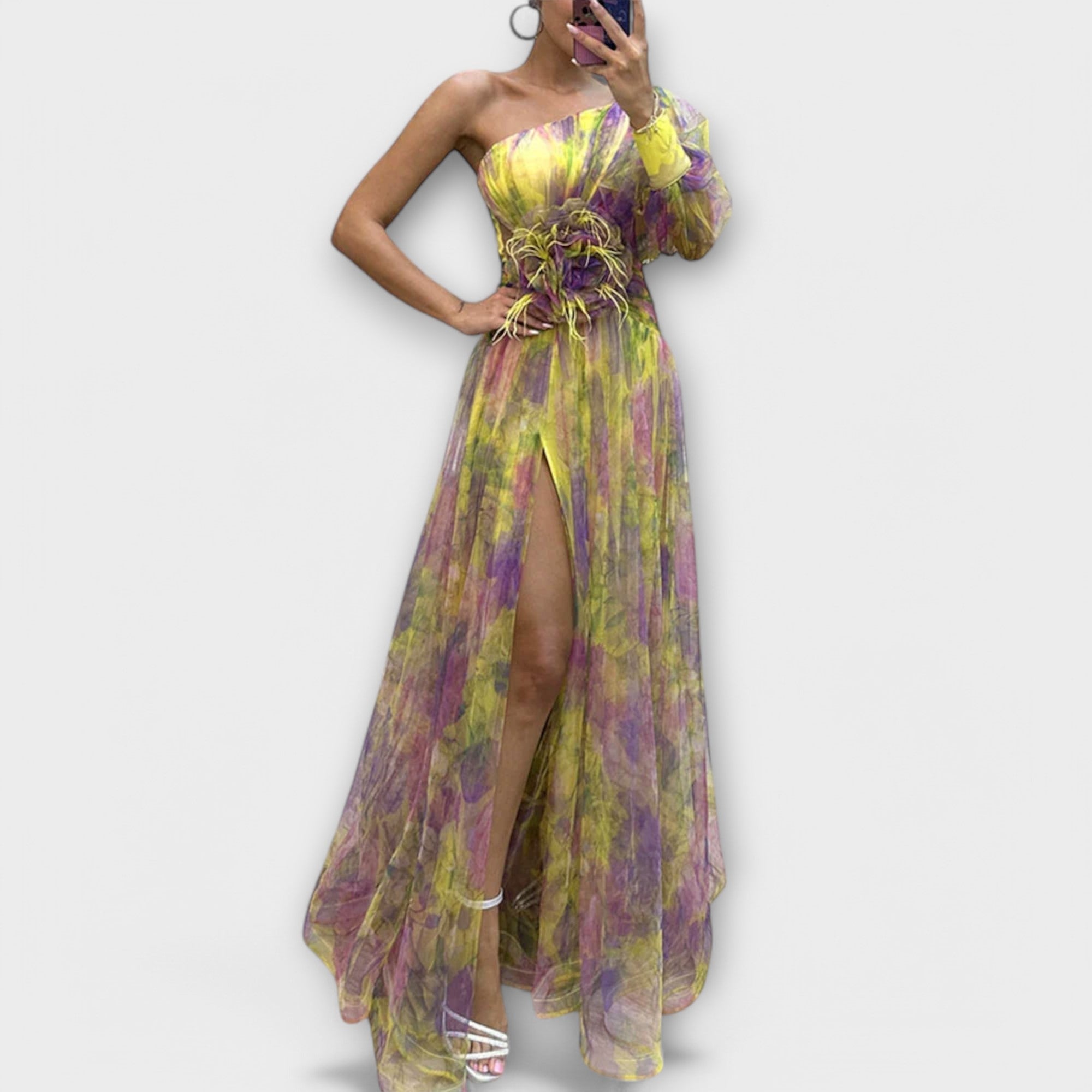 Elara | One-Shoulder Dress with Floral Print