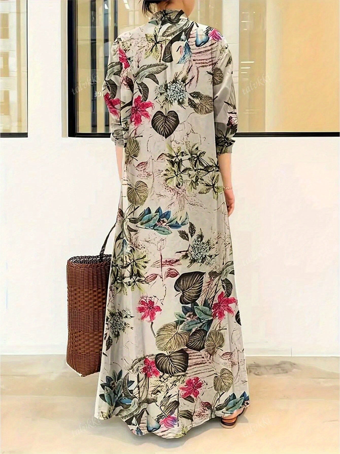 Stasia – Elegant Floral Shirt Dress with Pockets
