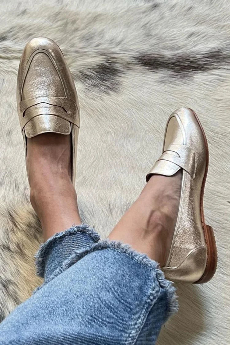 Ingrid | Shiny Light Gold Loafer