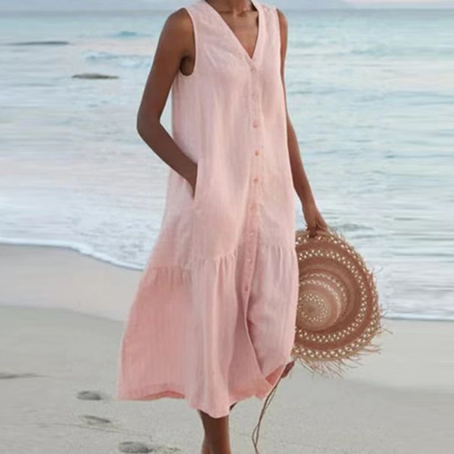 Isabelle™ | Button-Front Sleeveless Beach Dress
