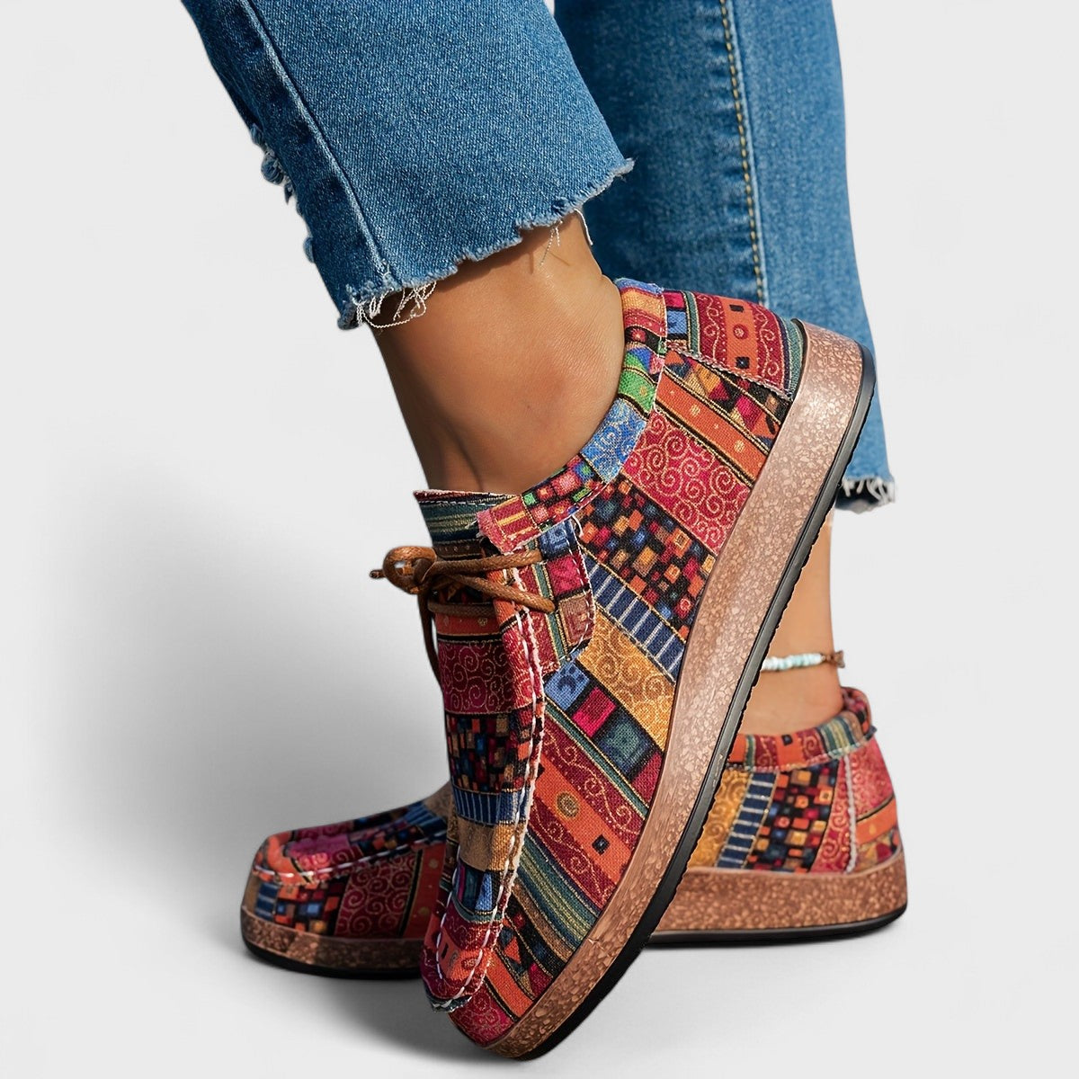 Seryphina | Bohemian Patchwork Lace-Up Sneakers
