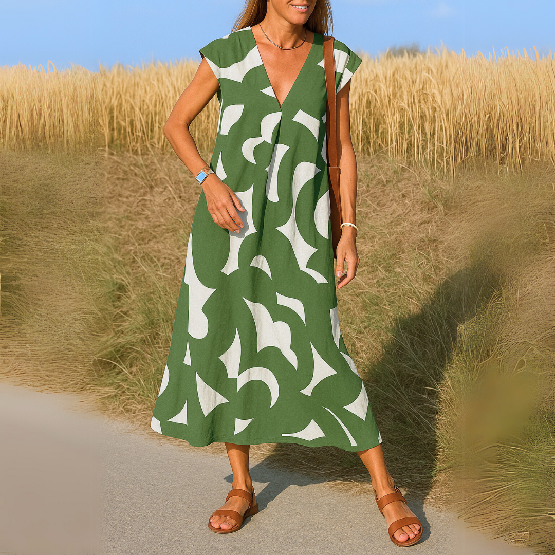 Megan™ | Printed V-Neck Maxi Dress