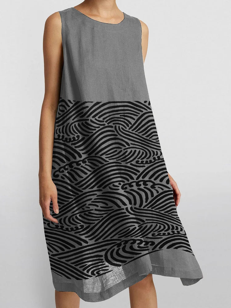 Denise™ | Sleeveless Wave Print Dress