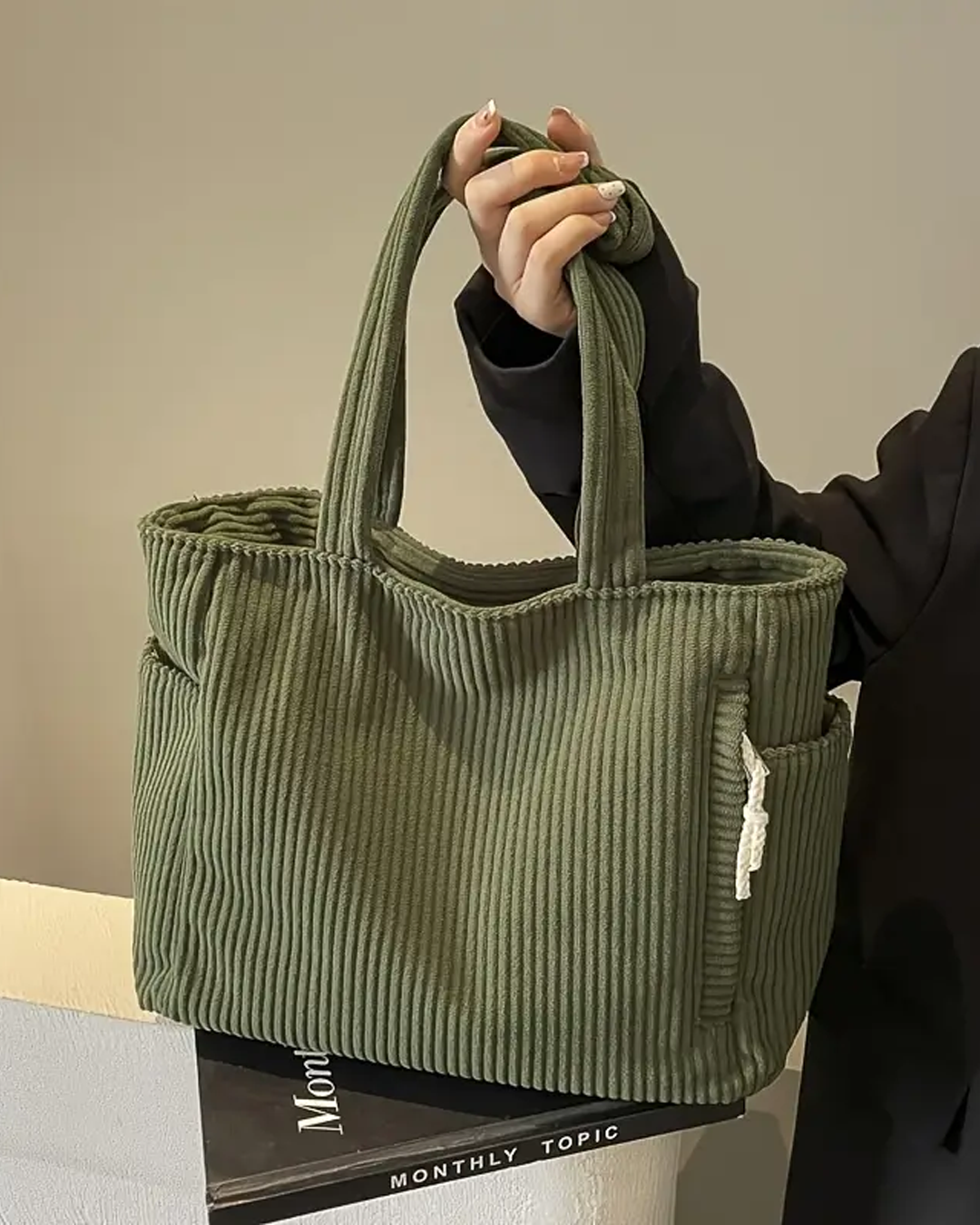 Tilda | Ribbed Tote Bag with Drawstring Detail