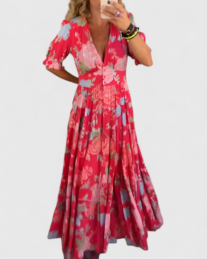 Heather™ | Deep V-Neck Floral Maxi Dress