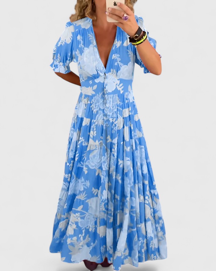 Heather™ | Deep V-Neck Floral Maxi Dress
