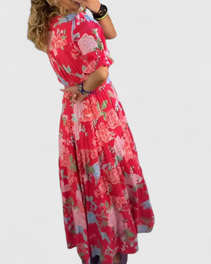 Heather™ | Deep V-Neck Floral Maxi Dress