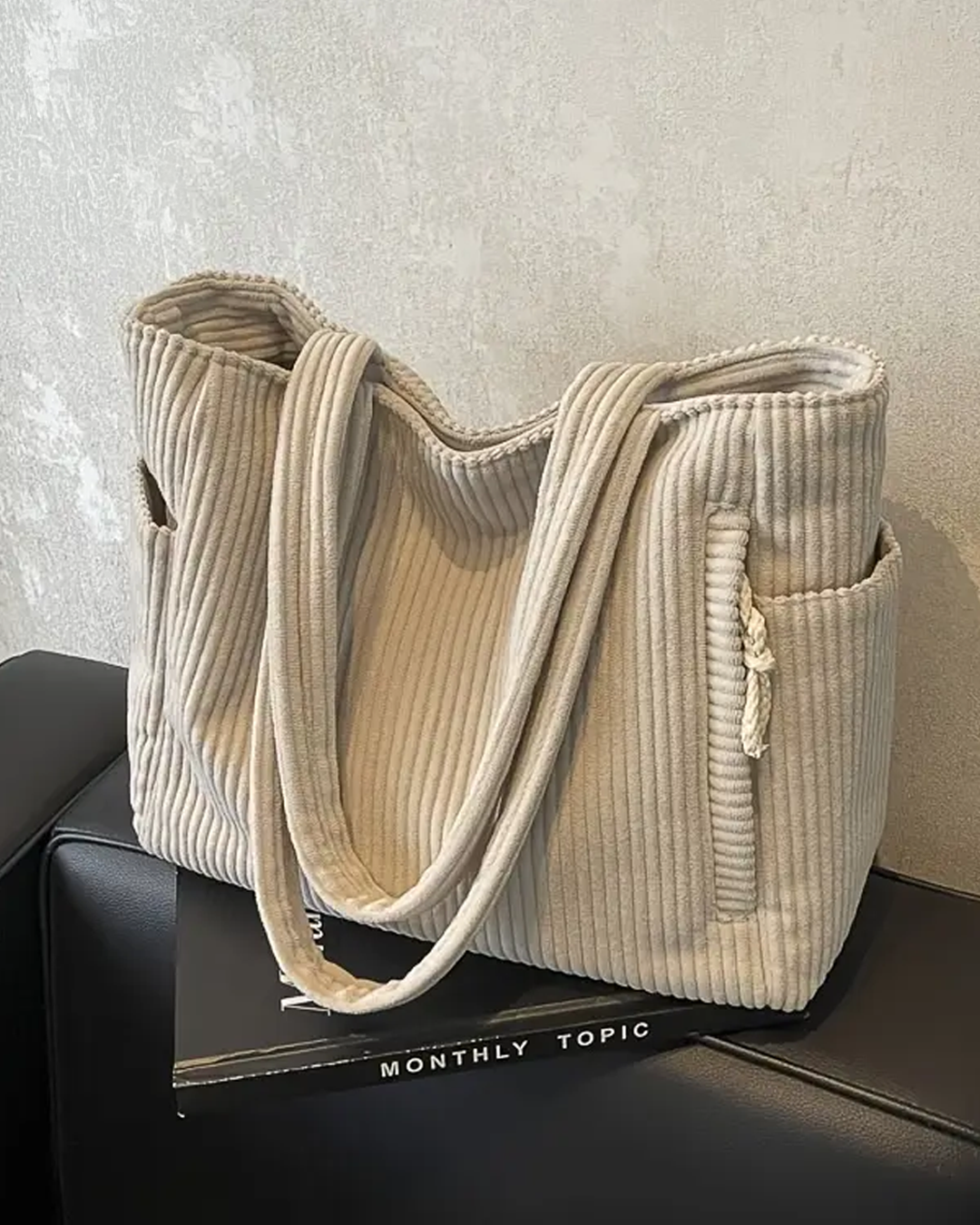 Tilda | Ribbed Tote Bag with Drawstring Detail