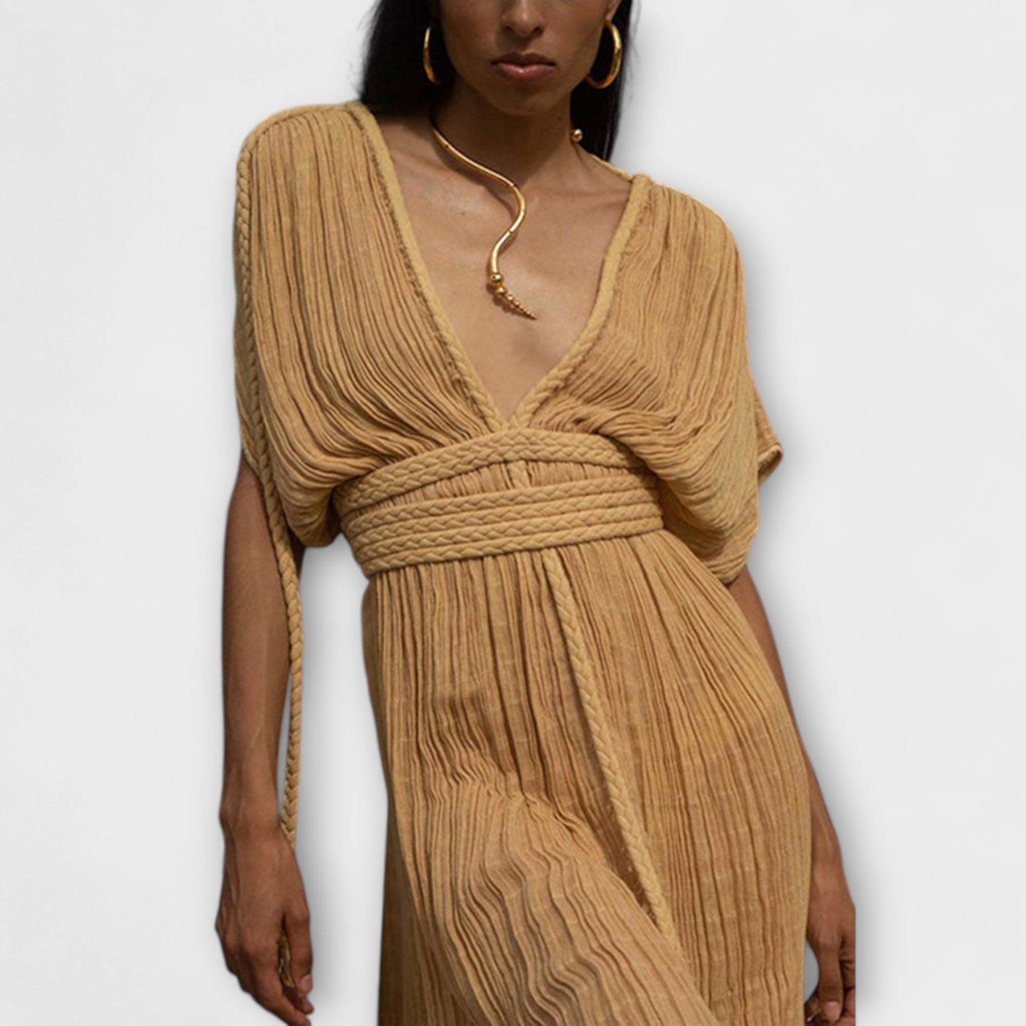 Kimono Maxi Dress in Greek Style with Braids and Slits