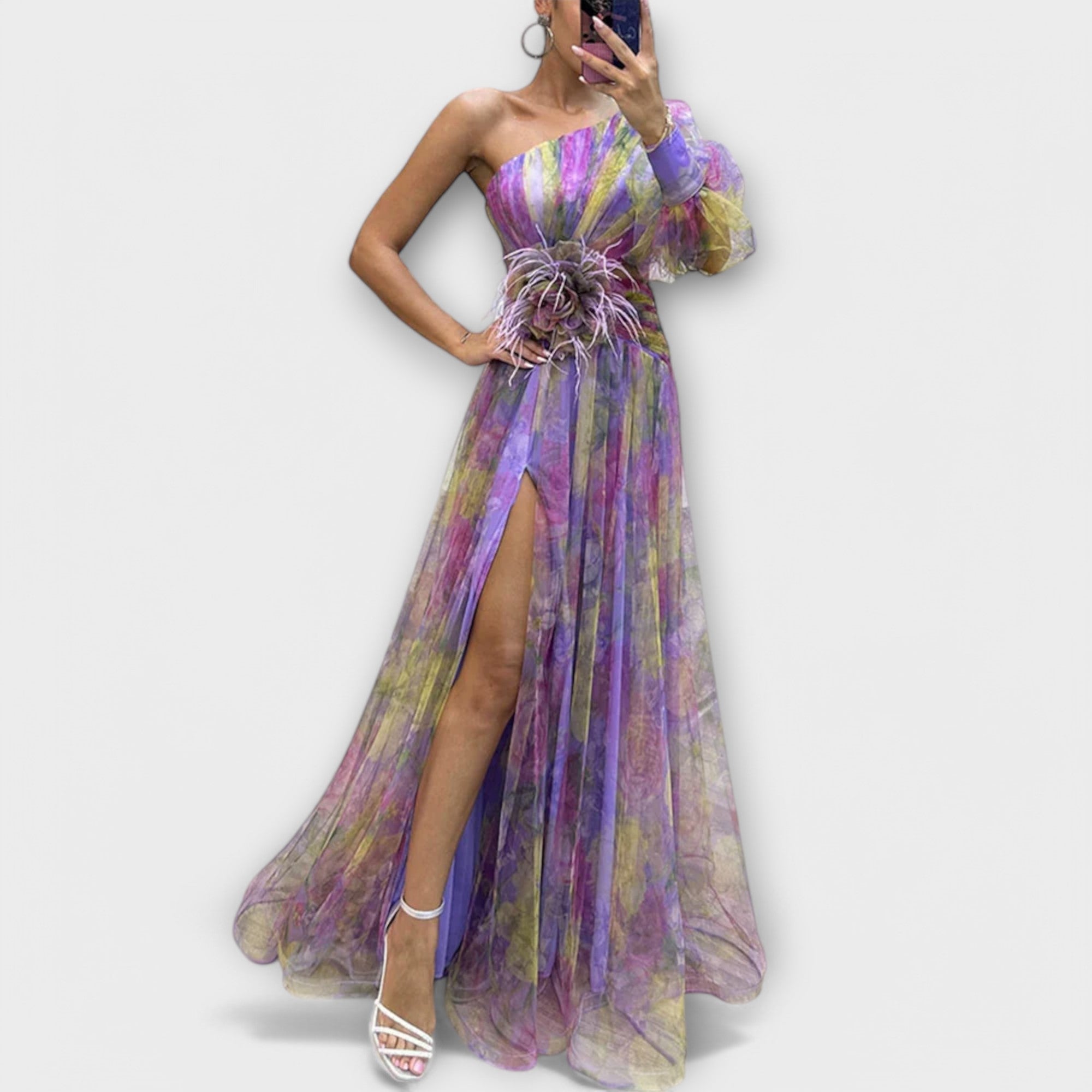 Elara | One-Shoulder Dress with Floral Print