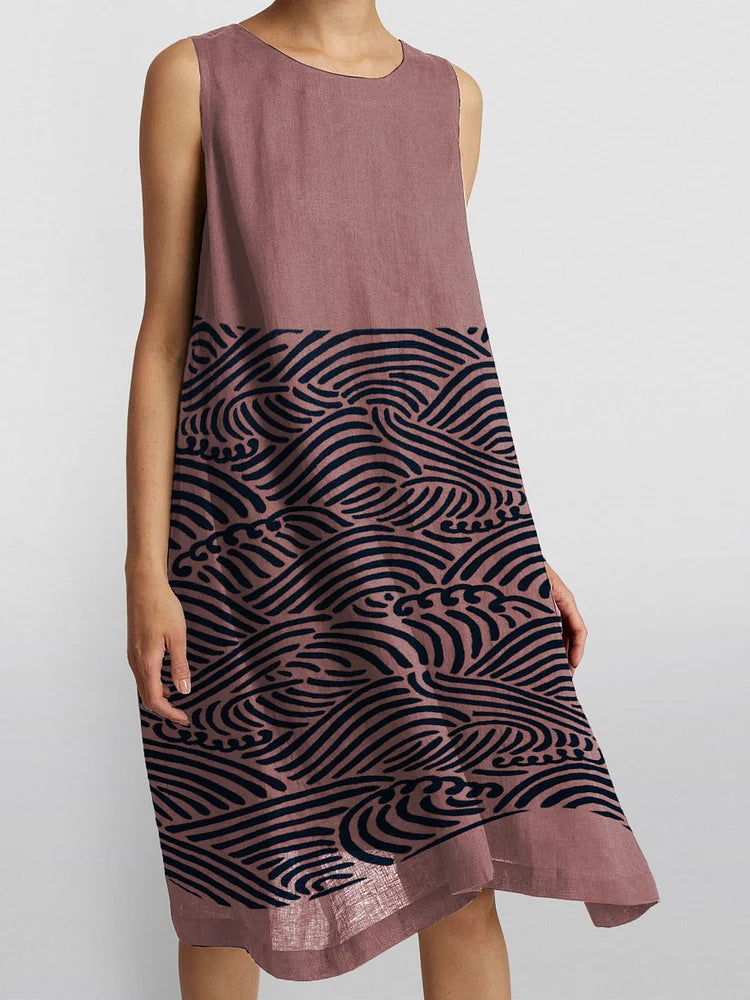Denise™ | Sleeveless Wave Print Dress