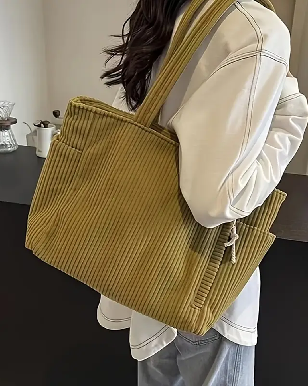 Tilda | Ribbed Tote Bag with Drawstring Detail