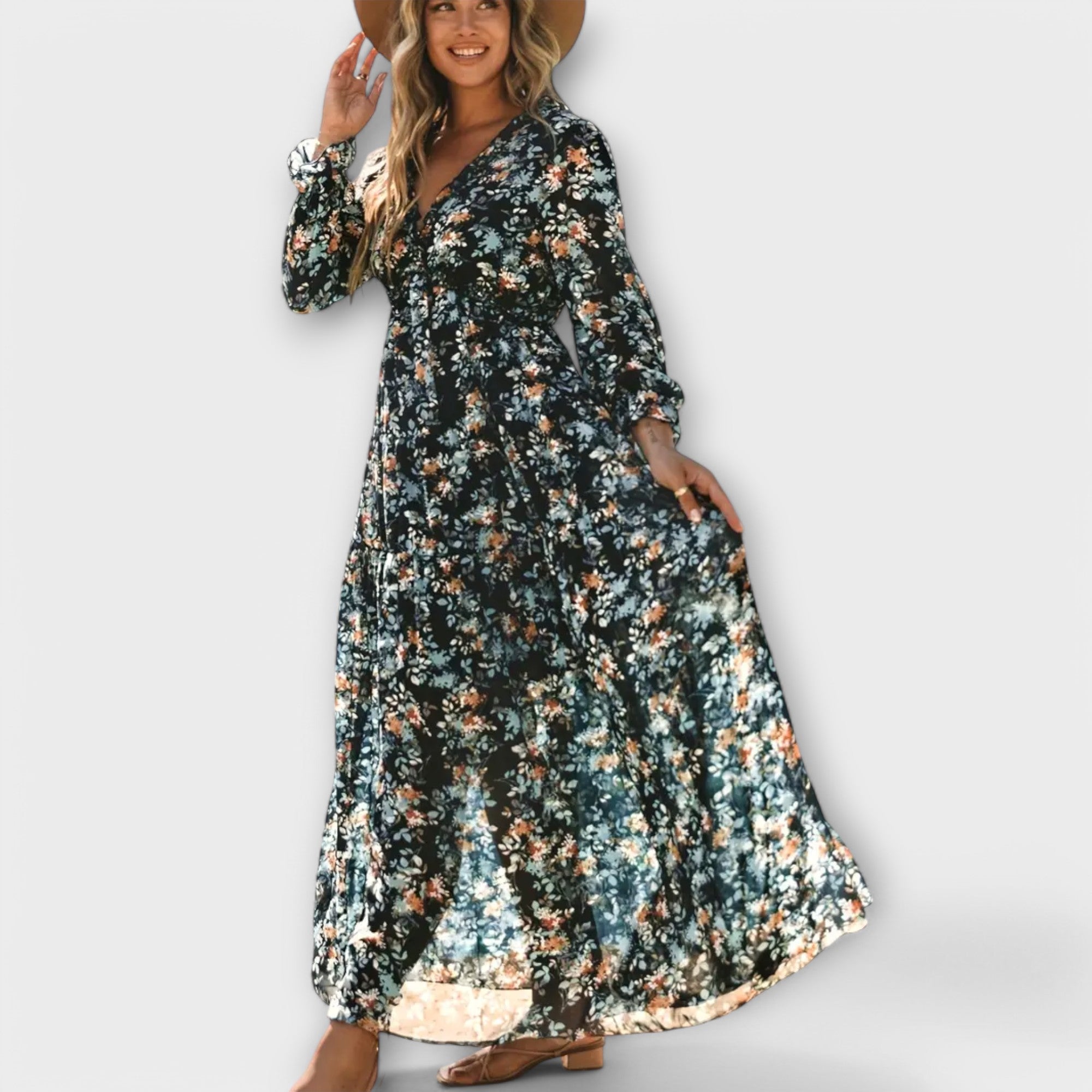 Helen | Long Sleeve V-Neck Maxi Dress