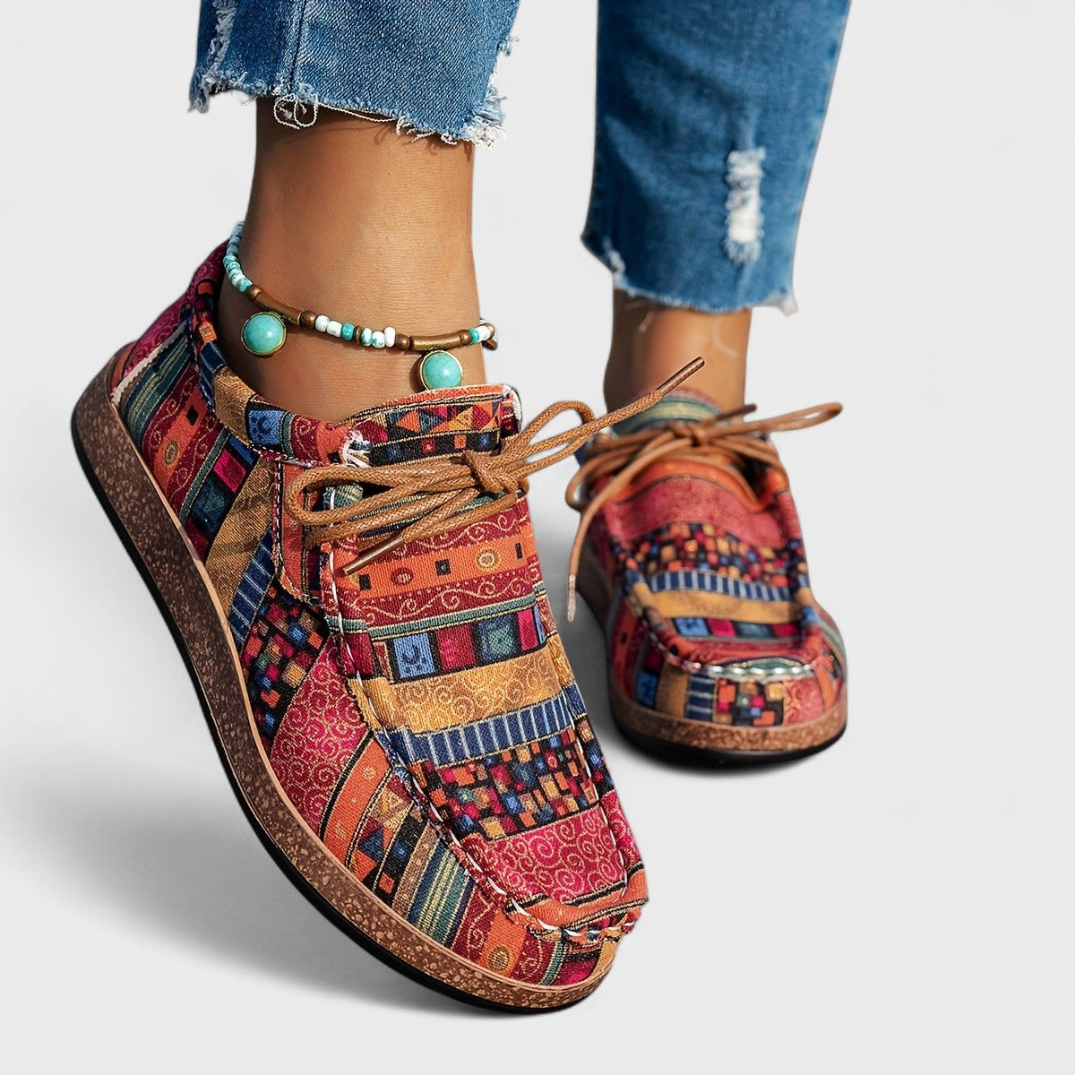 Seryphina | Bohemian Patchwork Lace-Up Sneakers