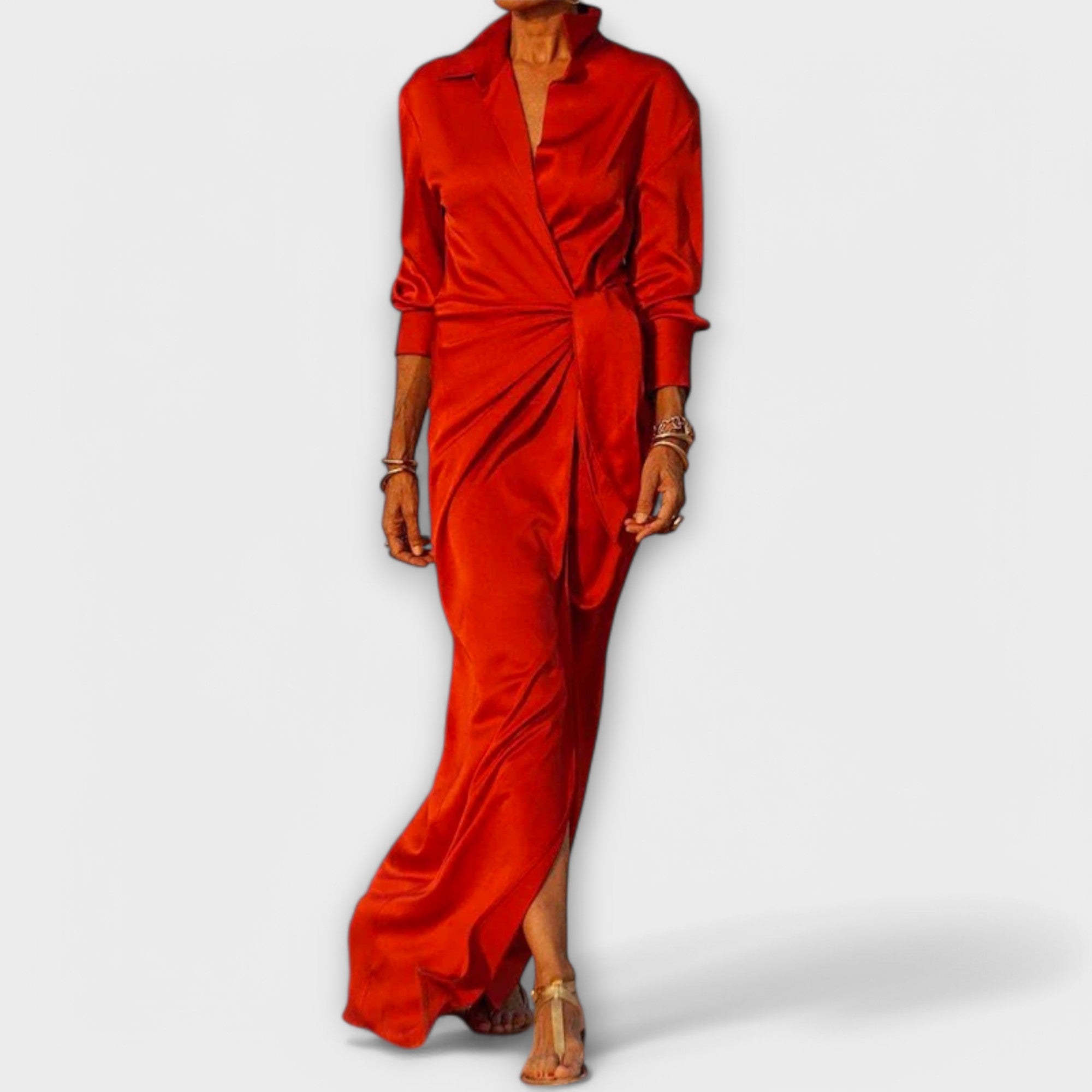 Elegant dress for women with a tie belt and long sleeves for ultimate comfort